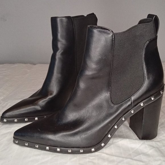 Black Leather Studded Ankle Boots - Picture 1 of 4
